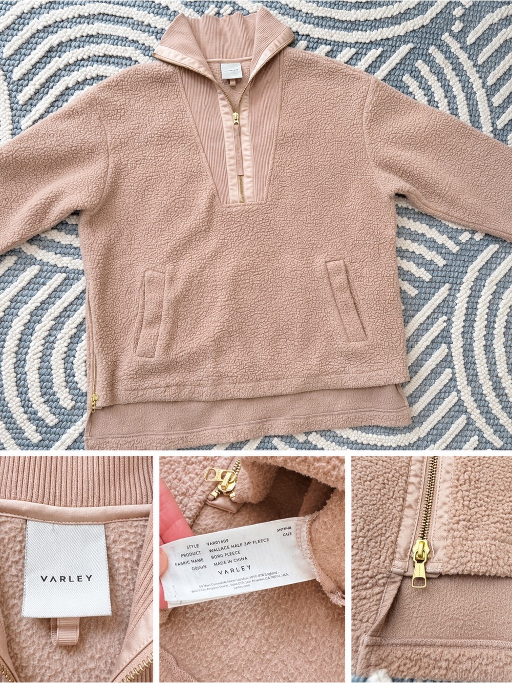 Varley Wallace Half Zip Borg Fleece Pullover Blush Teddy Sweatshirt Size S - Picture 2 of 2